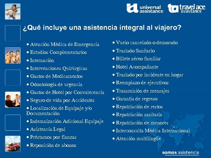 ¿Qué incluye una asistencia integral al viajero? · Atención Médica de Emergencia · Estudios