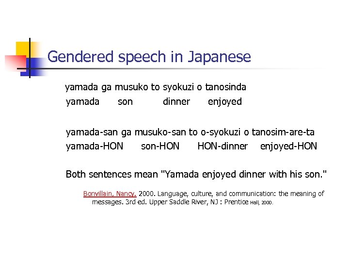 Gendered speech in Japanese yamada ga musuko to syokuzi o tanosinda yamada son dinner