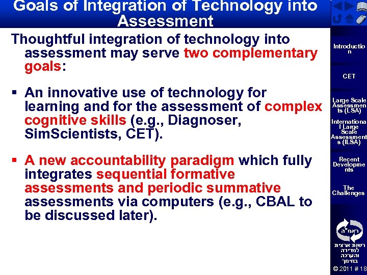 Goals of Integration of Technology into Assessment Thoughtful integration of technology into assessment may