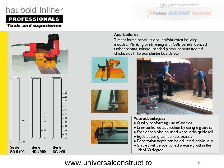 haubold Inliner Applications: Timber frame constructions, prefabricated housing industry. Planking or stiffening with OSB