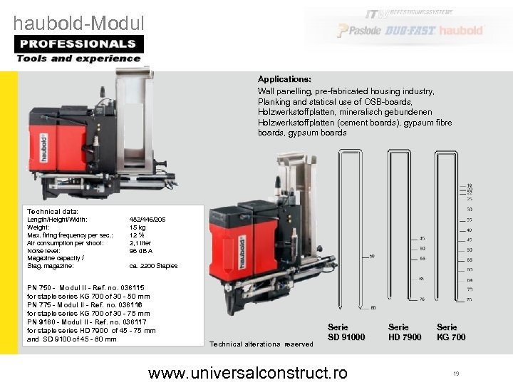 haubold-Modul Applications: Wall panelling, pre-fabricated housing industry, Planking and statical use of OSB-boards, Holzwerkstoffplatten,