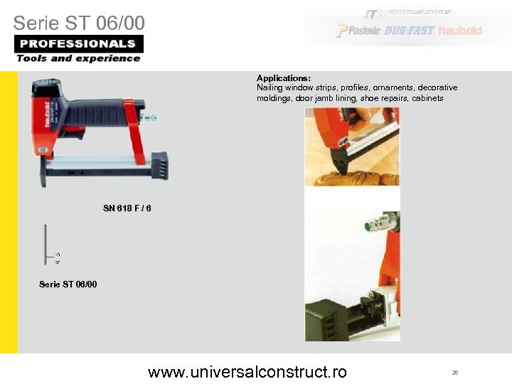 Serie ST 06/00 Applications: Nailing window strips, profiles, ornaments, decorative moldings, door jamb lining,