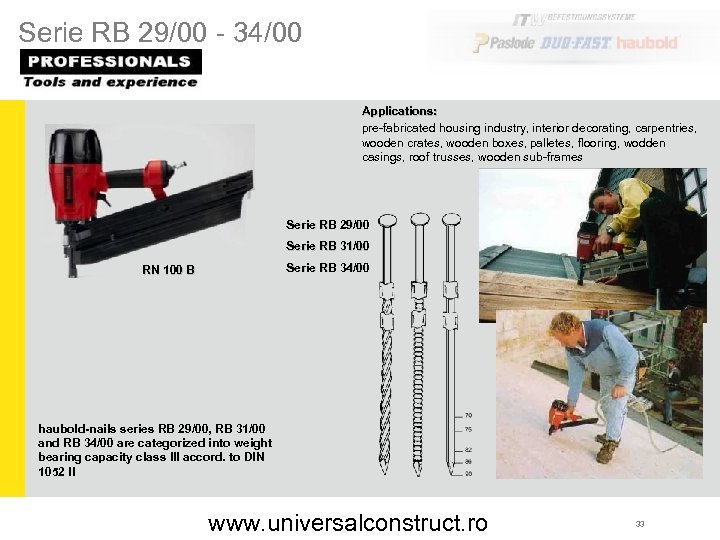 Serie RB 29/00 - 34/00 Applications: pre-fabricated housing industry, interior decorating, carpentries, wooden crates,