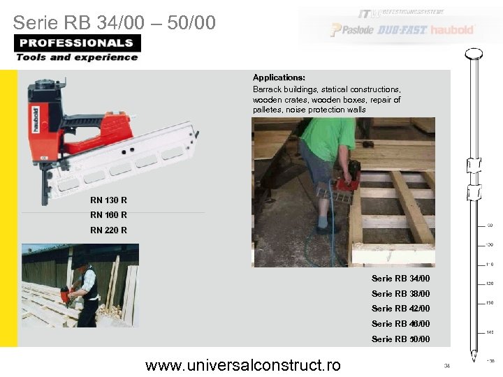 Serie RB 34/00 – 50/00 Applications: Barrack buildings, statical constructions, wooden crates, wooden boxes,