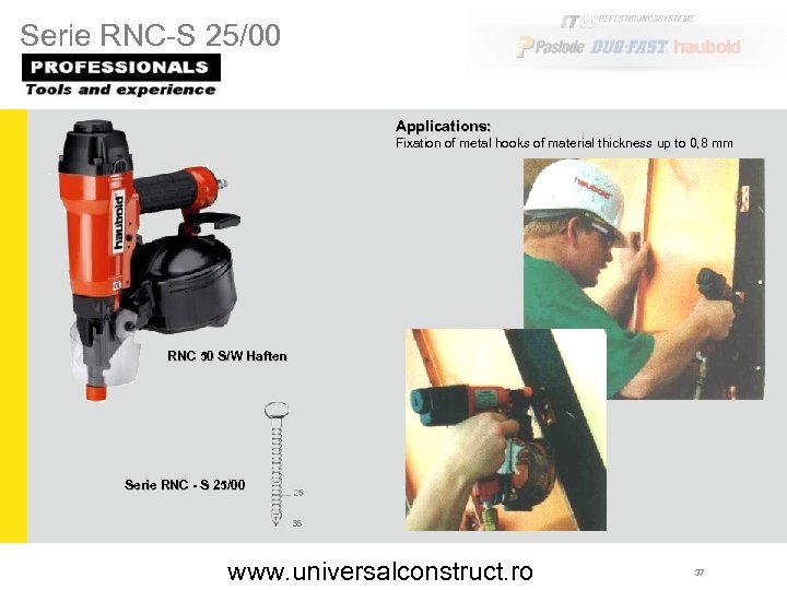 Serie RNC-S 25/00 Applications: Fixation of metal hooks of material thickness up to 0,