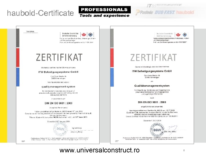 haubold-Certificate www. universalconstruct. ro 5 