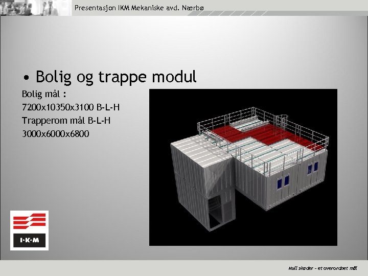 Presentasjon IKM Mekaniske avd. Nærbø • Bolig og trappe modul Bolig mål : 7200