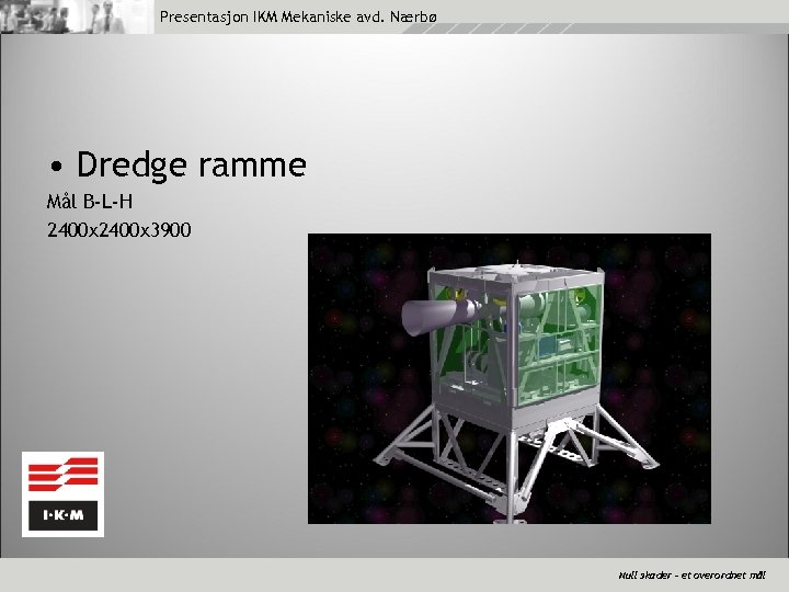 Presentasjon IKM Mekaniske avd. Nærbø • Dredge ramme Mål B-L-H 2400 x 3900 Null