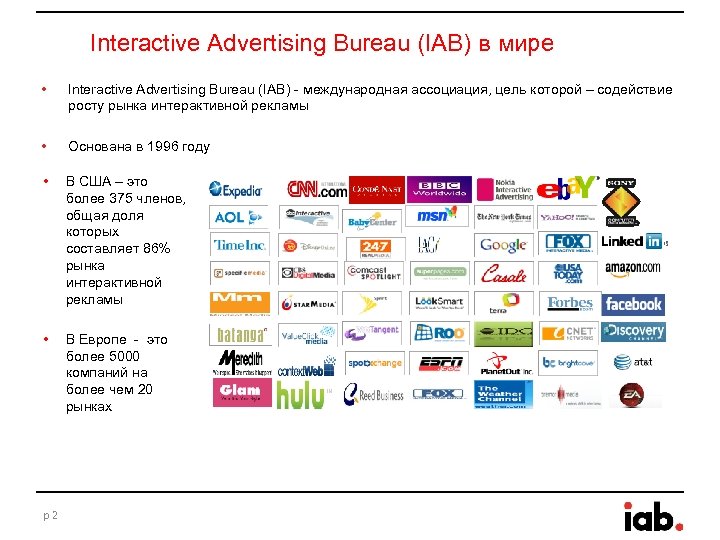 Interactive Advertising Bureau (IAB) в мире • Interactive Advertising Bureau (IAB) - международная ассоциация,