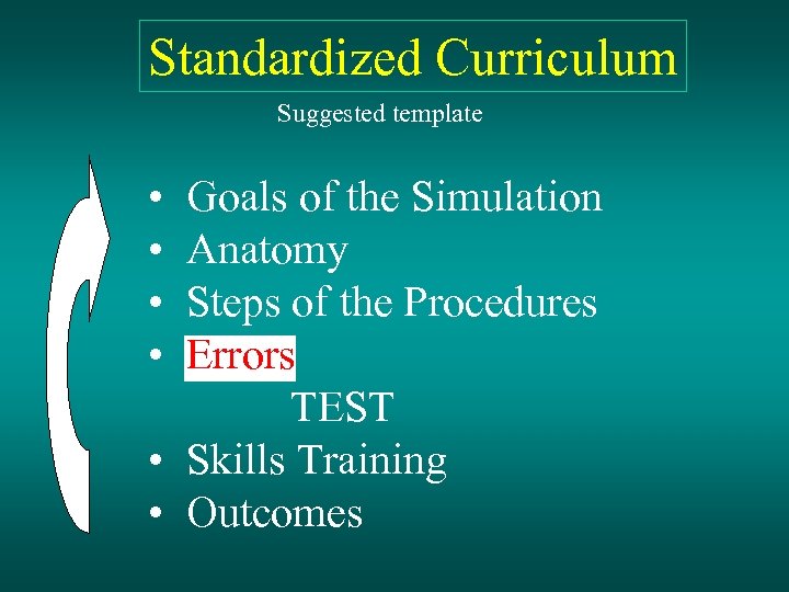 Standardized Curriculum Suggested template • Goals of the Simulation • Anatomy • Steps of