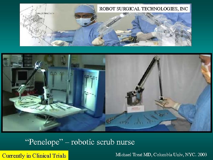ROBOT SURGICAL TECHNOLOGIES, INC “Penelope” – robotic scrub nurse Currently in Clinical Trials Michael