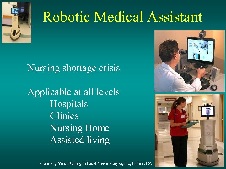 Robotic Medical Assistant Nursing shortage crisis Applicable at all levels Hospitals Clinics Nursing Home