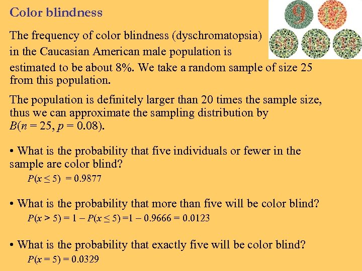 Color blindness The frequency of color blindness (dyschromatopsia) in the Caucasian American male population