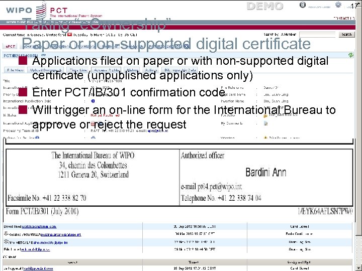 17 Taking “e. Ownership” Paper or non-supported digital certificate Applications filed on paper or