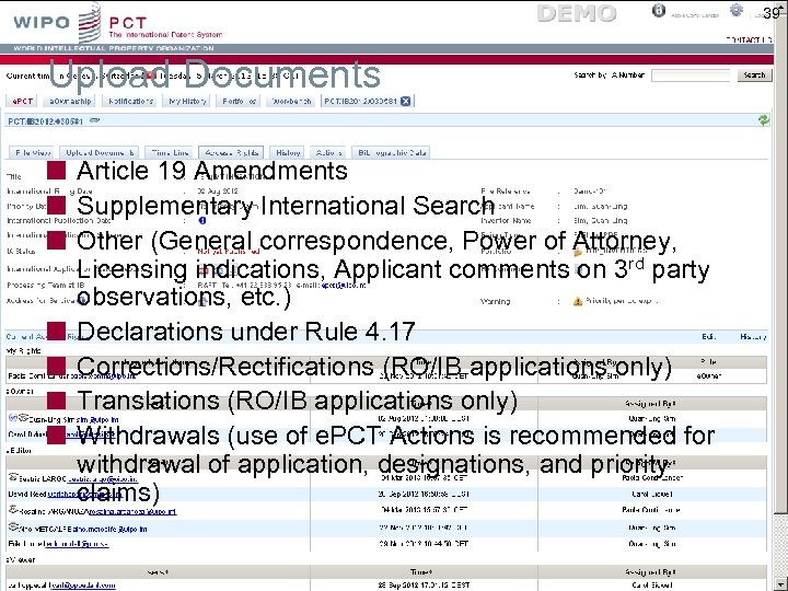 39 Upload Documents Article 19 Amendments Supplementary International Search Other (General correspondence, Power of