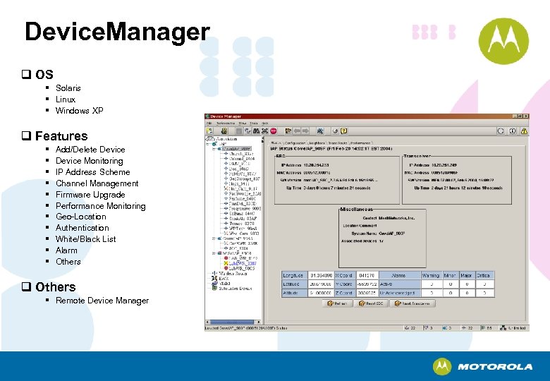Device. Manager q OS § Solaris § Linux § Windows XP q Features §