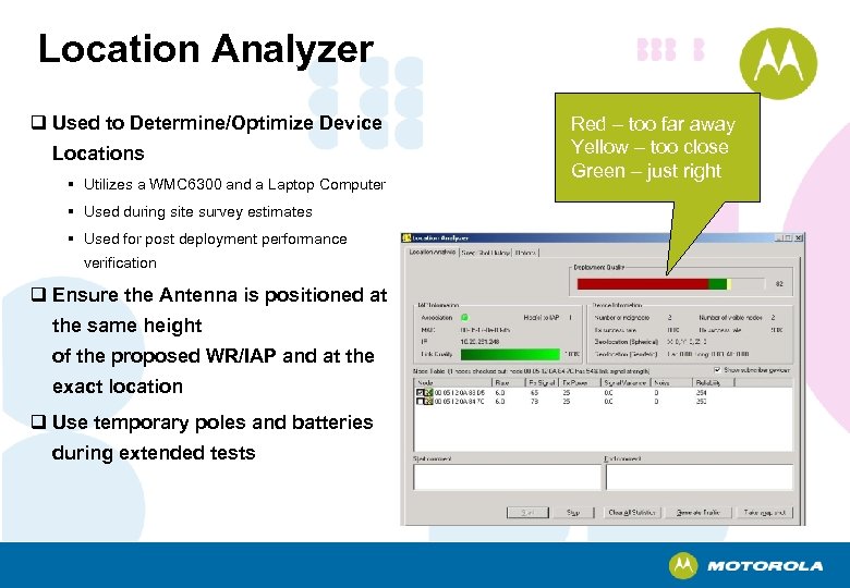 Location Analyzer q Used to Determine/Optimize Device Locations § Utilizes a WMC 6300 and