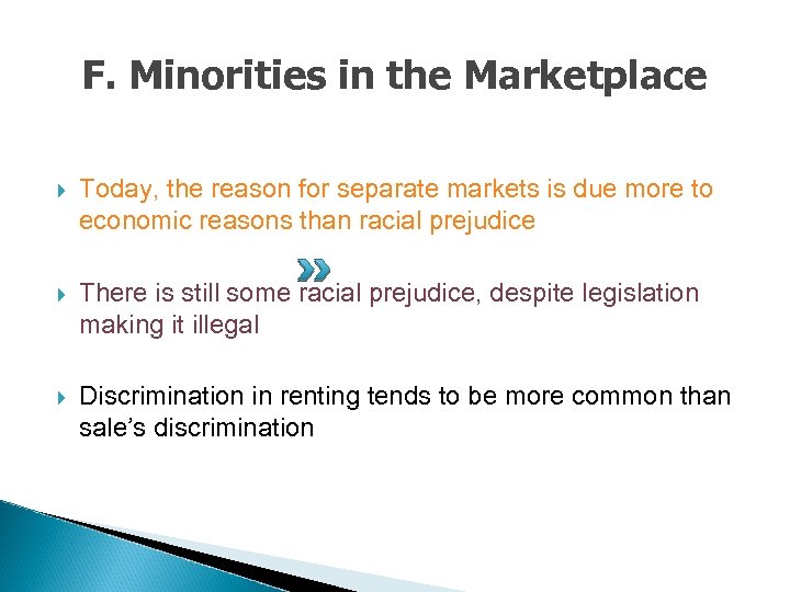 F. Minorities in the Marketplace Today, the reason for separate markets is due more