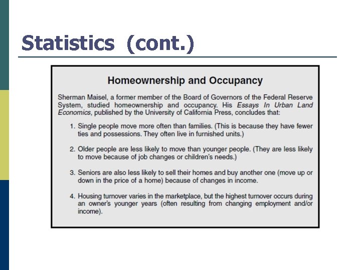 Statistics (cont. ) 