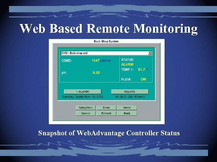 Web Based Remote Monitoring Snapshot of Web. Advantage Controller Status 