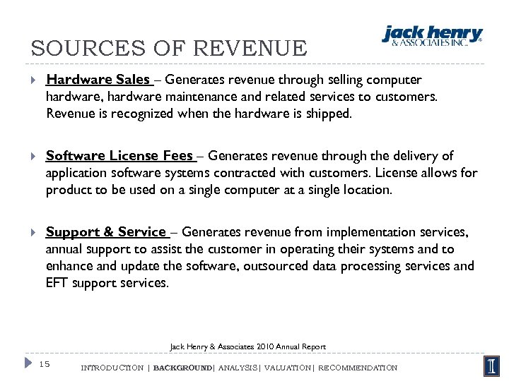 SOURCES OF REVENUE Hardware Sales – Generates revenue through selling computer hardware, hardware maintenance