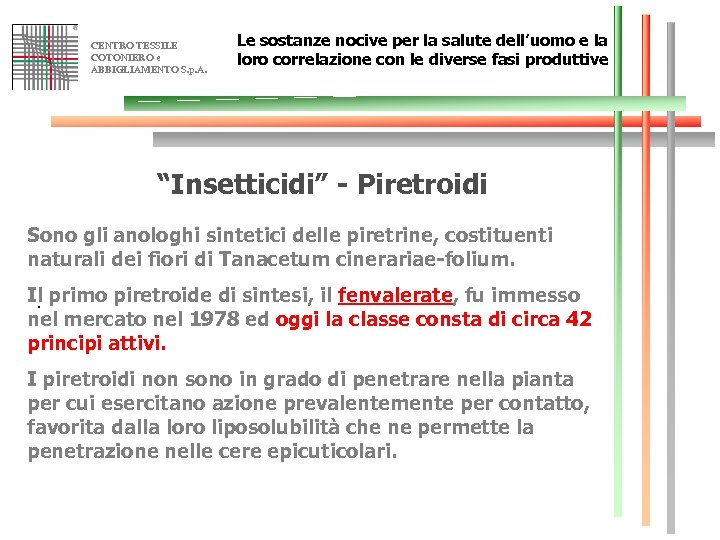 CENTRO TESSILE COTONIERO e ABBIGLIAMENTO S. p. A. Le sostanze nocive per la salute