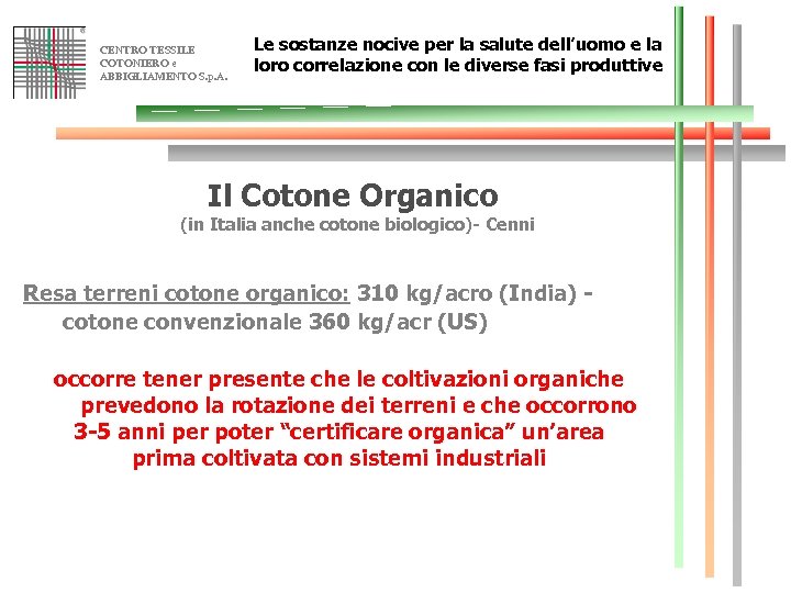 CENTRO TESSILE COTONIERO e ABBIGLIAMENTO S. p. A. Le sostanze nocive per la salute