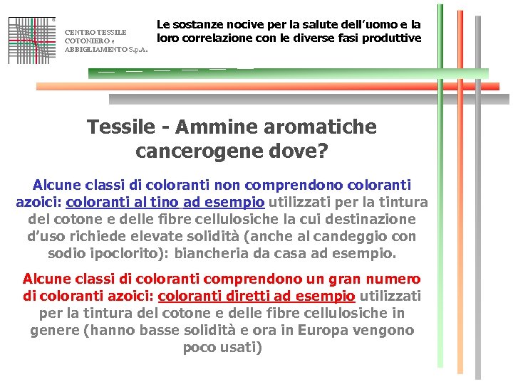 CENTRO TESSILE COTONIERO e ABBIGLIAMENTO S. p. A. Le sostanze nocive per la salute