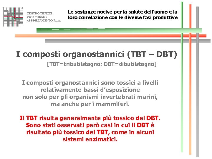 CENTRO TESSILE COTONIERO e ABBIGLIAMENTO S. p. A. Le sostanze nocive per la salute