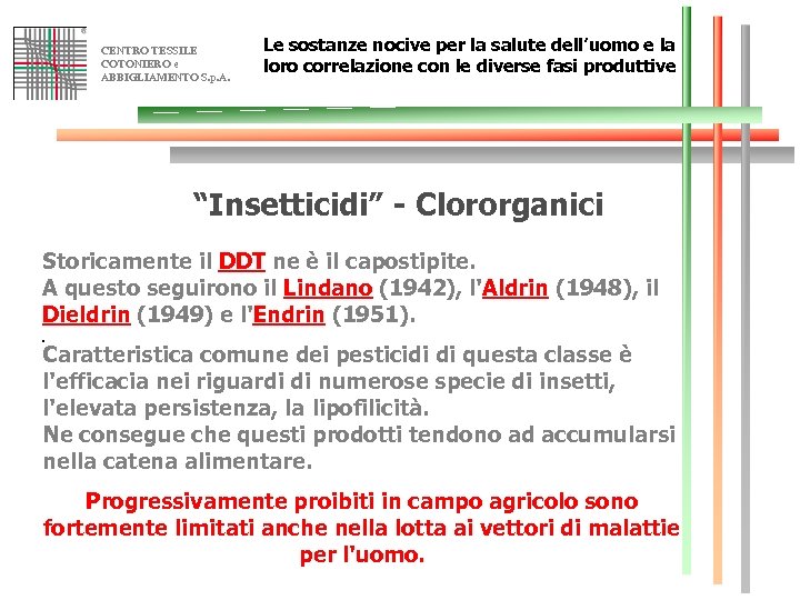 CENTRO TESSILE COTONIERO e ABBIGLIAMENTO S. p. A. Le sostanze nocive per la salute