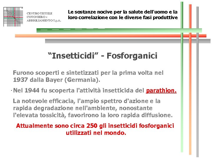 CENTRO TESSILE COTONIERO e ABBIGLIAMENTO S. p. A. Le sostanze nocive per la salute