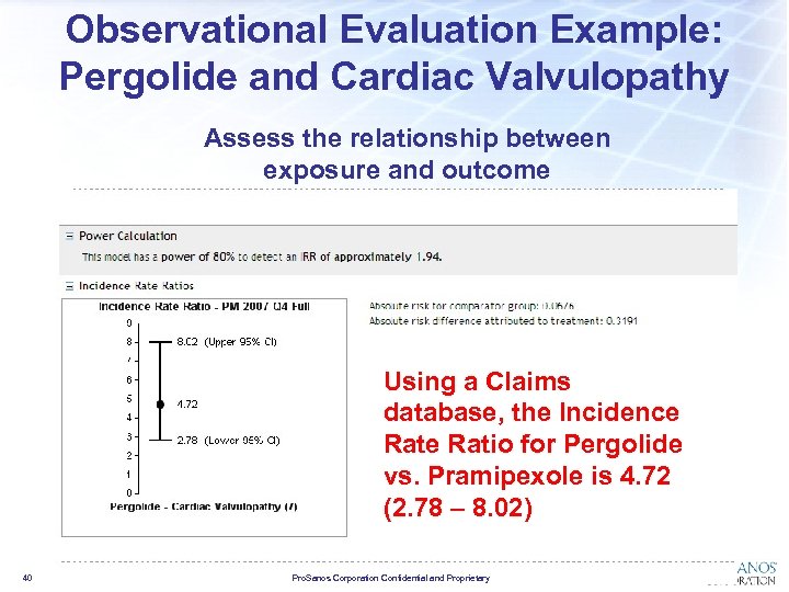 Observational Evaluation Example: Pergolide and Cardiac Valvulopathy Assess the relationship between exposure and outcome