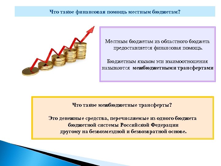 Что такое финансовая помощь местным бюджетам? Местным бюджетам из областного бюджета предоставляется финансовая помощь.