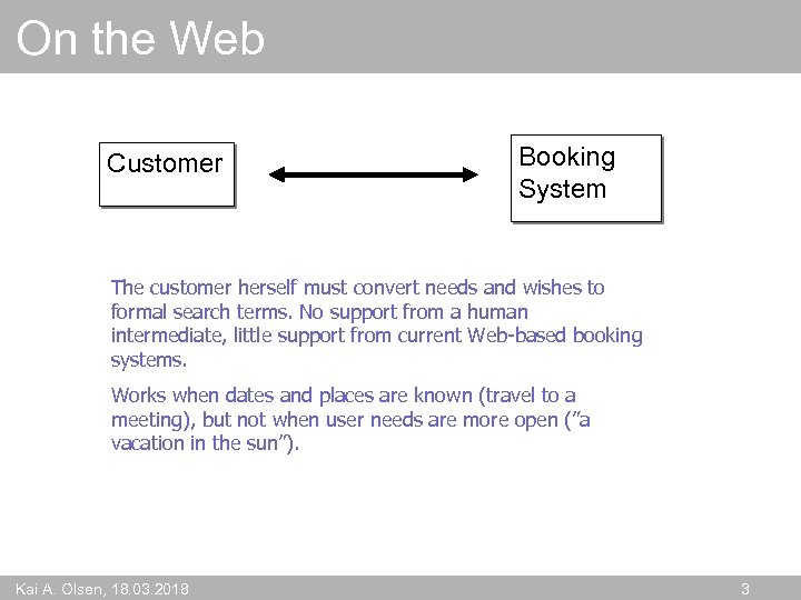 On the Web Customer Booking System The customer herself must convert needs and wishes