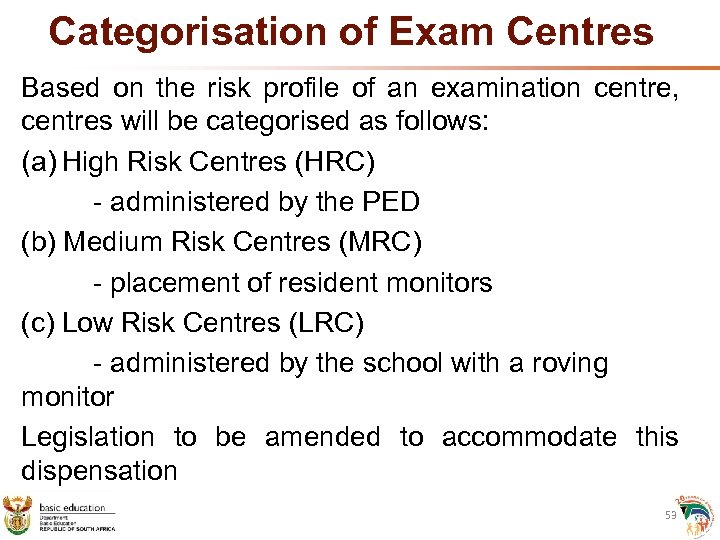 Categorisation of Exam Centres Based on the risk profile of an examination centre, centres