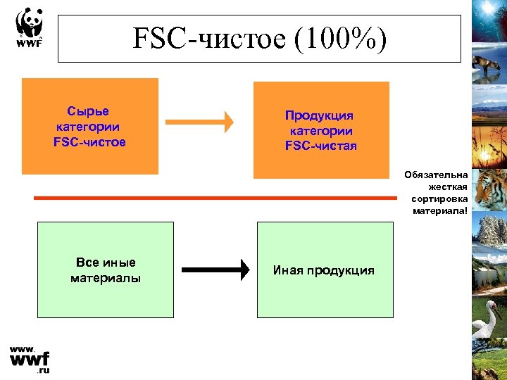 FSC-чистое (100%) Сырье категории FSC-чистое Продукция категории FSC-чистая Обязательна жесткая сортировка материала! Все иные