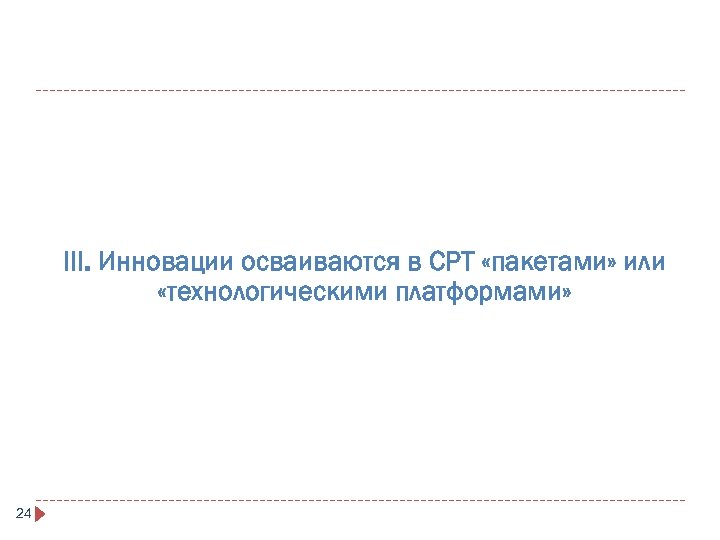 III. Инновации осваиваются в СРТ «пакетами» или «технологическими платформами» 24 