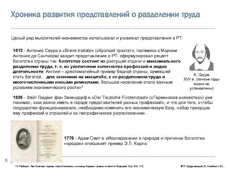 Хроника развития представлений о разделении труда Целый ряд мыслителей-экономистов использовал и развивал представления о