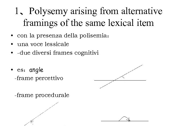 1、Polysemy arising from alternative framings of the same lexical item • con la presenza