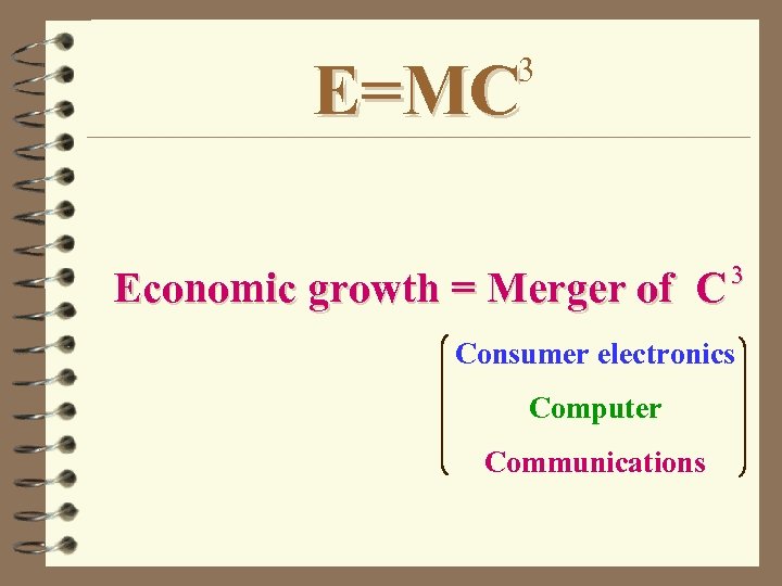 3 E=MC Economic growth = Merger of C 3 Consumer electronics Computer Communications 