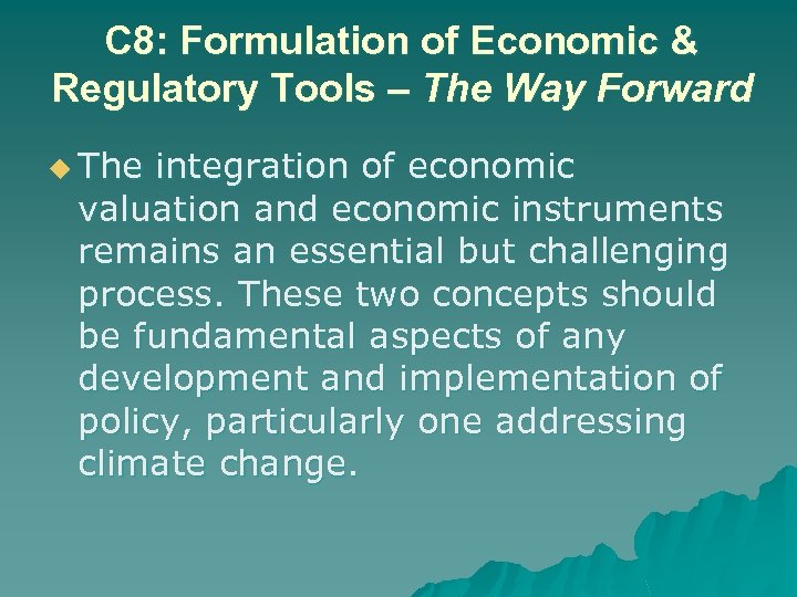 C 8: Formulation of Economic & Regulatory Tools – The Way Forward u The