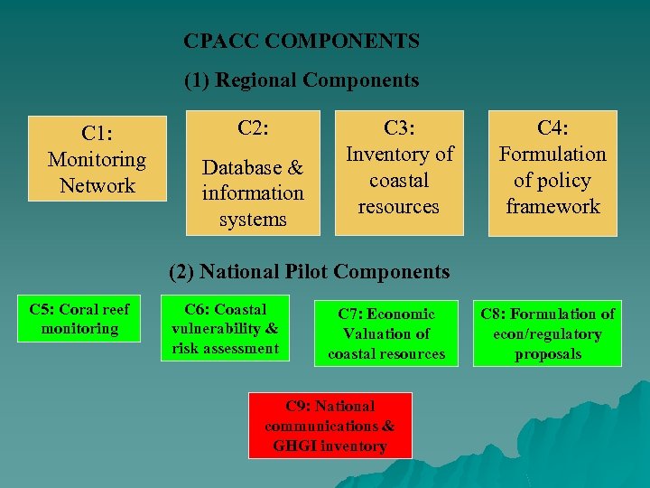 CPACC COMPONENTS (1) Regional Components C 1: Monitoring Network C 2: Database & information