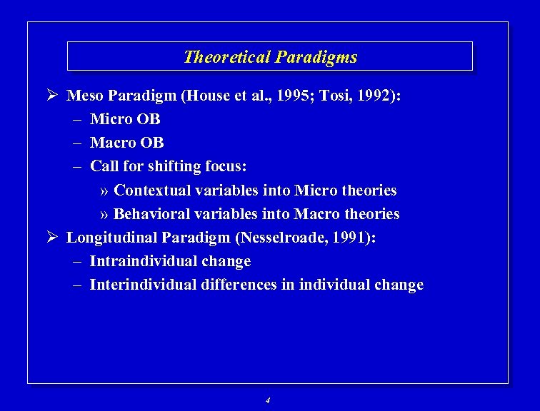 Click to edit Master title style Theoretical Paradigms Ø Meso Paradigm (House et al.