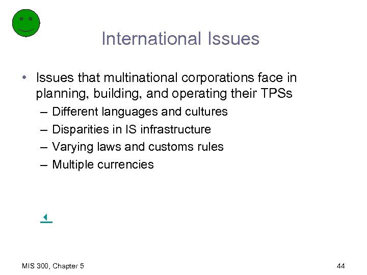 International Issues • Issues that multinational corporations face in planning, building, and operating their