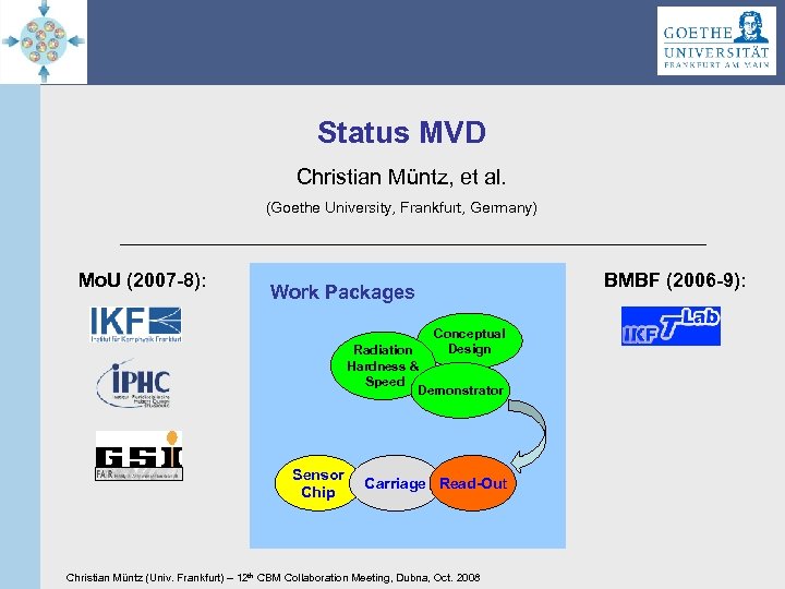 Status MVD Christian Müntz, et al. (Goethe University, Frankfurt, Germany) Mo. U (2007 -8):