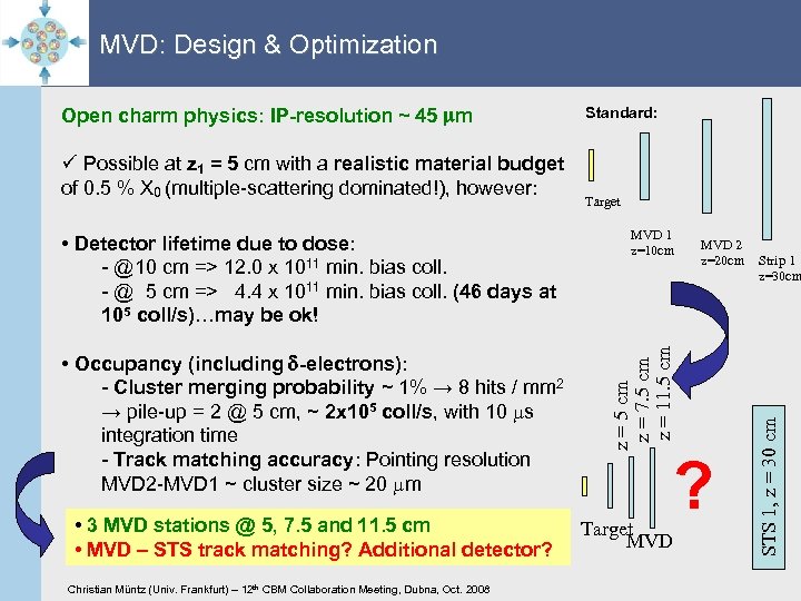 MVD: Design & Optimization • Detector lifetime due to dose: - @10 cm =>