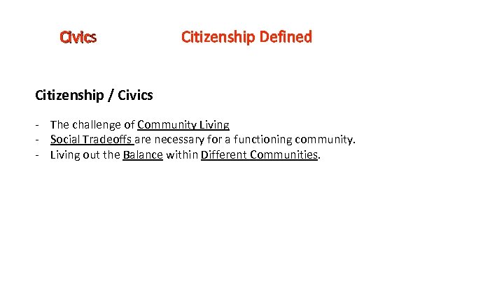 Civics Civic Citizenship Defined Citizenship / Civics - The challenge of Community Living -