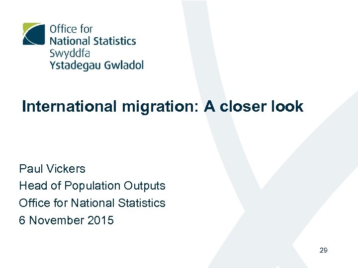 International migration: A closer look Paul Vickers Head of Population Outputs Office for National