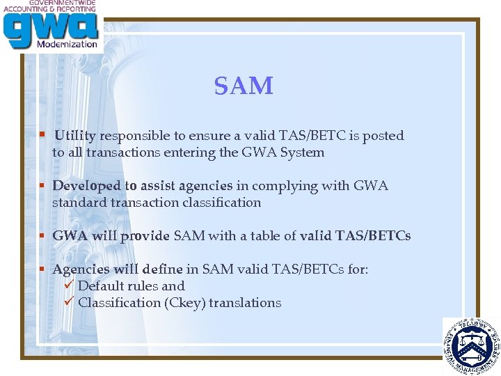 SAM § Utility responsible to ensure a valid TAS/BETC is posted to all transactions