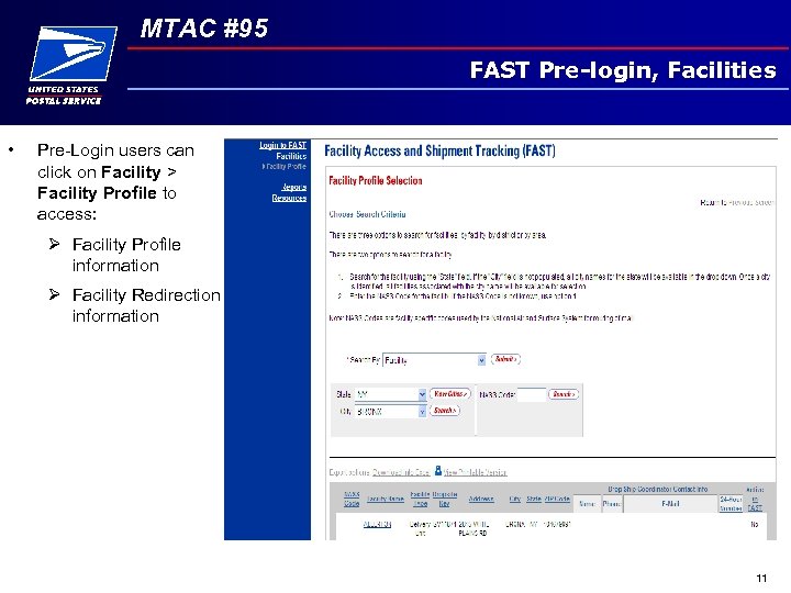 MTAC #95 FAST Pre-login, Facilities • Pre-Login users can click on Facility > Facility